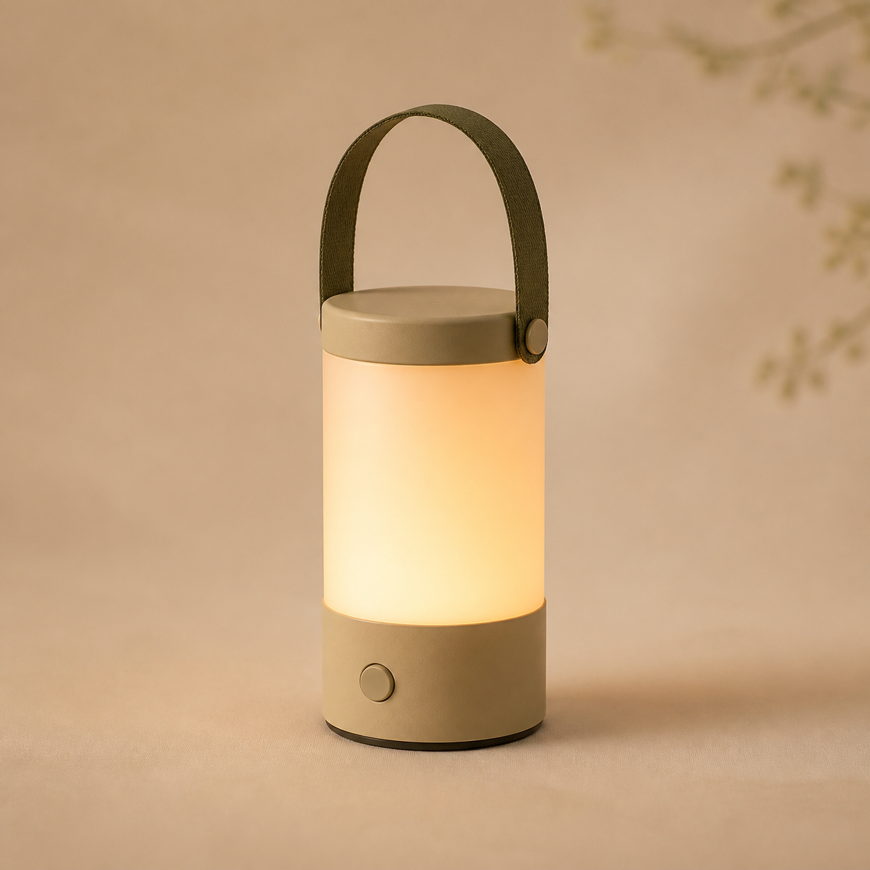 Sand-colored portable camp lantern