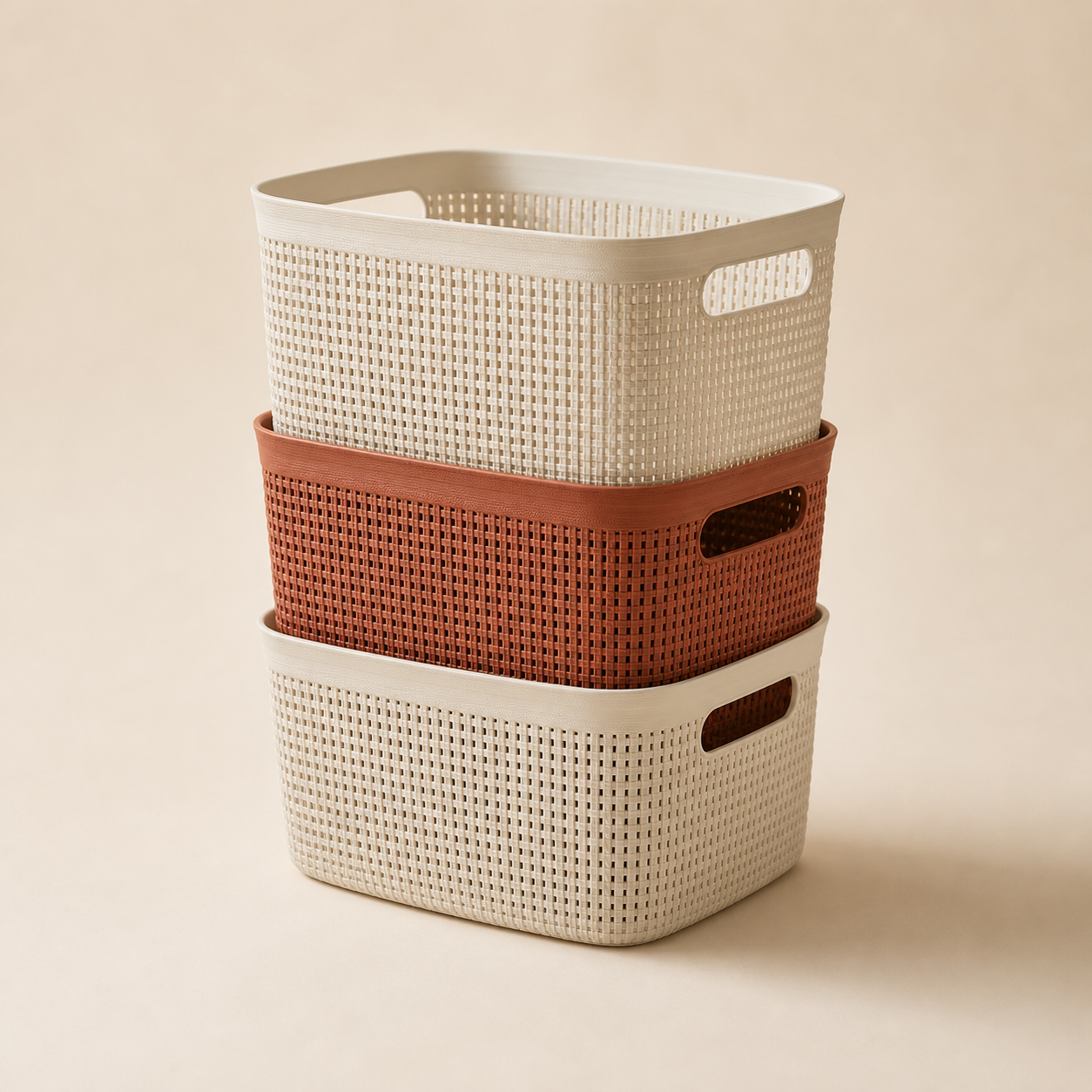 Set of three stackable storage baskets